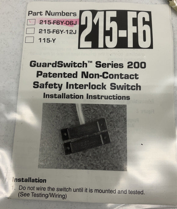 GE Sentrol Industrial 215-F6Y-06J Safety Interlock Switch GuardSwitch