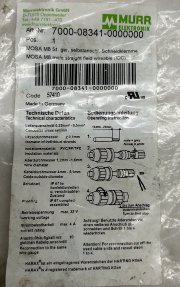 Murr 7000-08341-0000000 M8, MOSA 4-Pole Field Connector