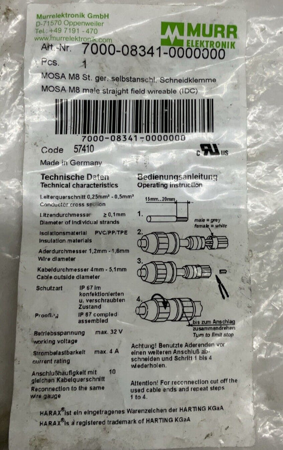 Murr 7000-08341-0000000 M8, MOSA 4-Pole Field Connector