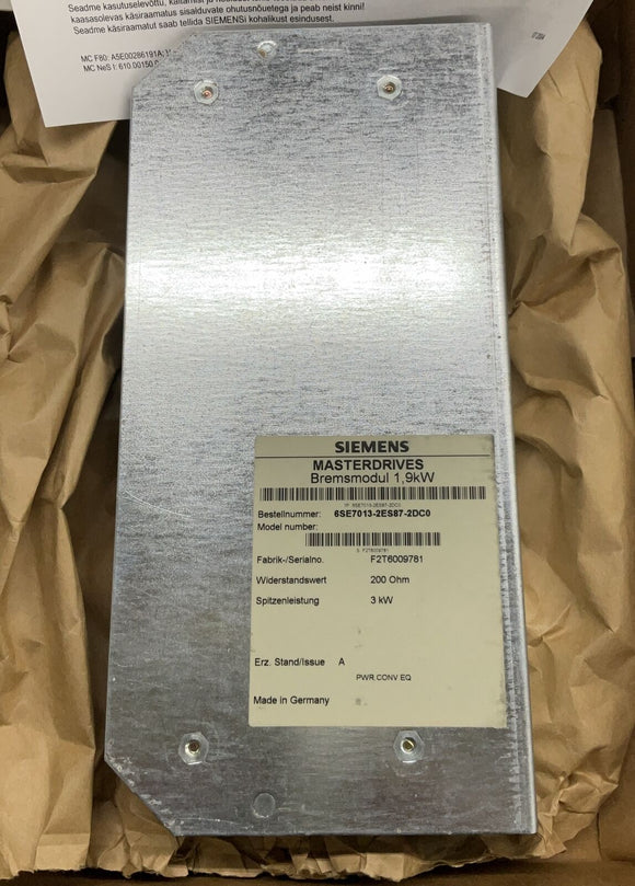 Siemens 6SE7013-2ES87-2DC0 Masterdrives 1.9kW Braking Resistor 200 Ohm