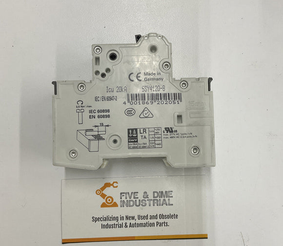 Siemens 5SY4120-8 Circuit Breaker w/ 5ST3010 20A Auxiliary Circuit Switch