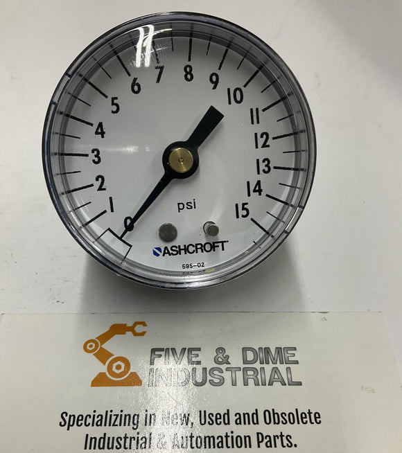 Ashcroft 20W1005PH 02B 15# Brass Gauge 1/4" NPT Back 0/15 PSI