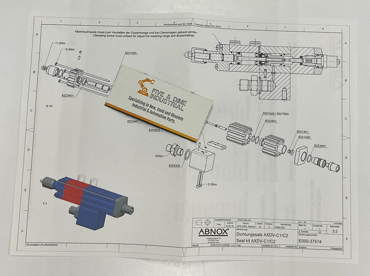 Abnox AXDV-C1 / AXDV-C2 Seal Kit For Volumetric Metering Valve | Five ...