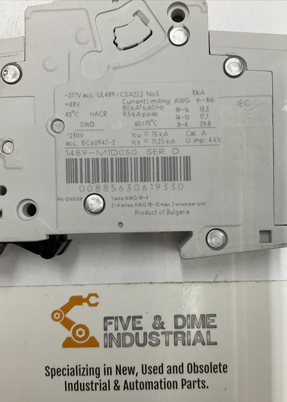 Allen Bradley 1489-M1D050 Ser. D 5 Amp Circuit Breaker