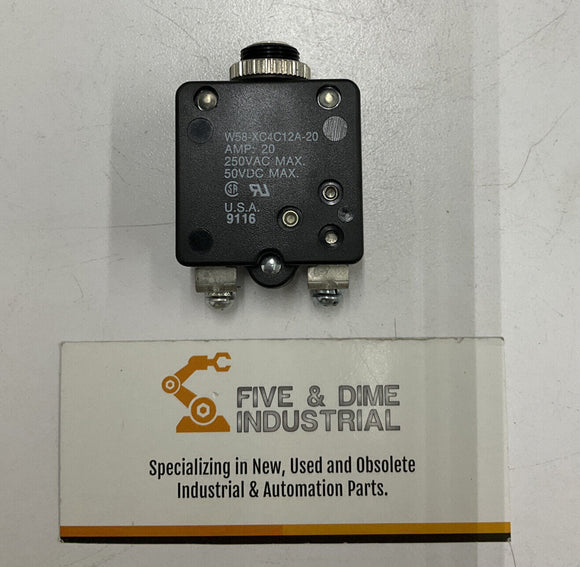 Potter & Brumfield W58-XC4C12A-20 Circuit Breaker 20 Amp 250 VAC 50 VDC
