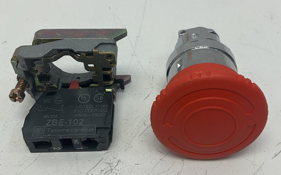 Square D ZB4BZ102 Base Mount with Contact Block and Emergency Twist Button