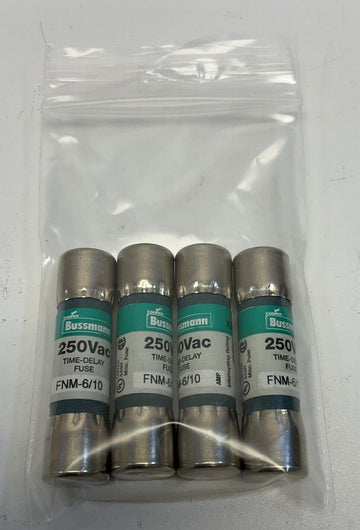 Bussmann FNM-6/10 Time Delay 6/10 Amp 250VAC Lot of 4 - 0