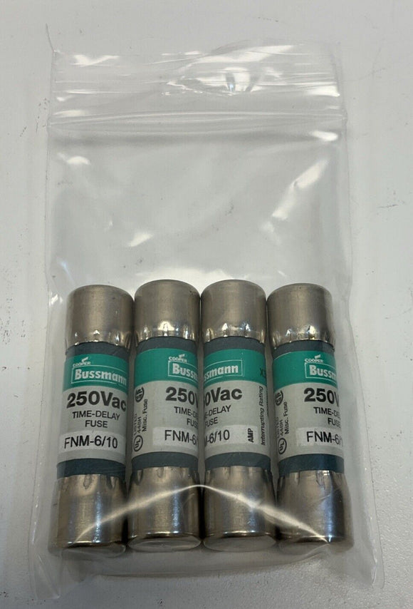 Bussmann FNM-6/10 Time Delay 6/10 Amp 250VAC Lot of 4