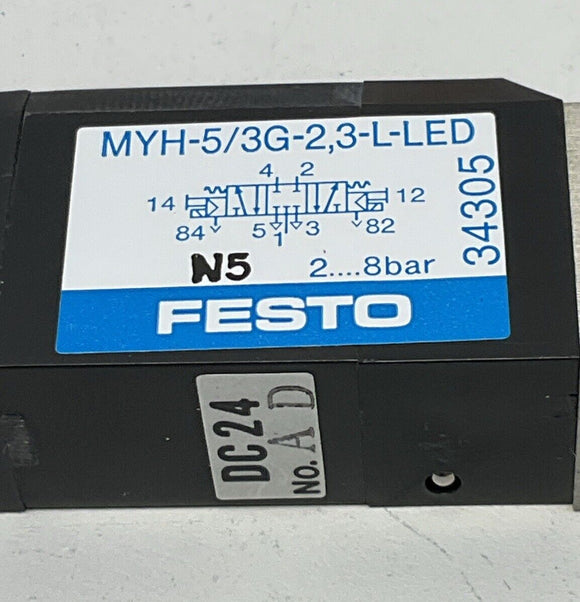 Festo MOYH-5/3G-2,3-L-LED 24VDC Solenoid Valve 34305 with Hardware and Gasket