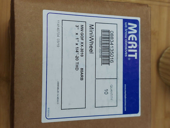 Merit Mini Flap Wheels 3" X 1" w/ 1/4" 20 Thread 80 Grit Box of (10)