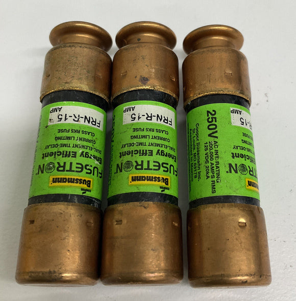 Bussmann Fusetron FRN-R-15 Lot of 3 15 Amp Fuses