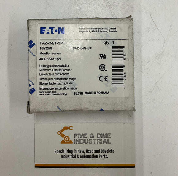 Eaton FAZ-C4 / 1SP / 167256 Circuit Breaker DIN Mount 4 Amp