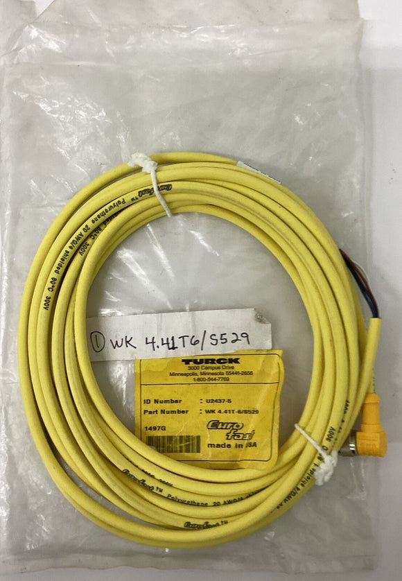 Turck WK4.41T-6/S529 Cable M12, 90 Deg. Female Single End 6M