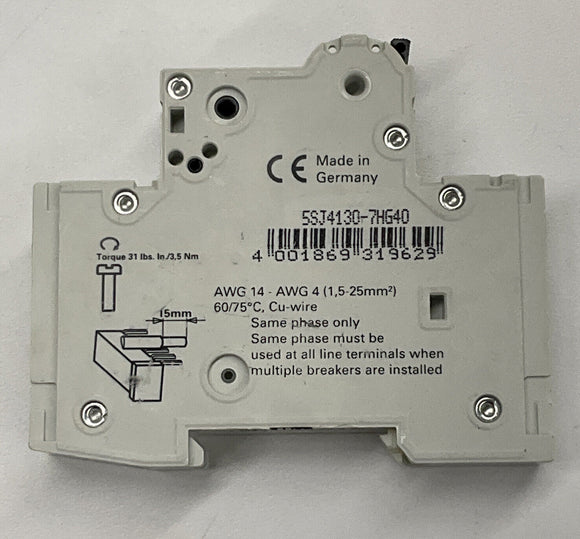 Siemens 5SJ4130-7HG40 HSJ Circuit Breaker 30 Amp Din Mount