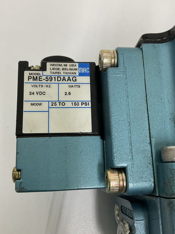Mac 6543B-211-PM-591DA Valve w/ Base & 2 PME-591DAAG Solenoid 24 VDC