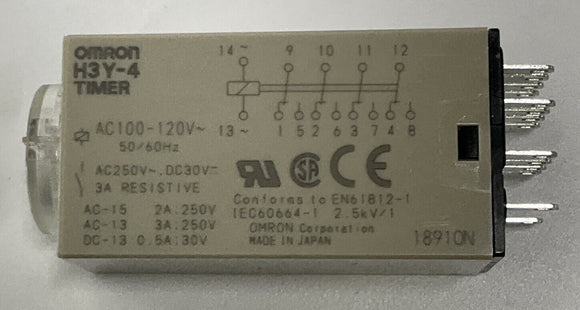 Omron H3Y-4 Timer 0-5 Seconds 100-120VAC, 14 Pin