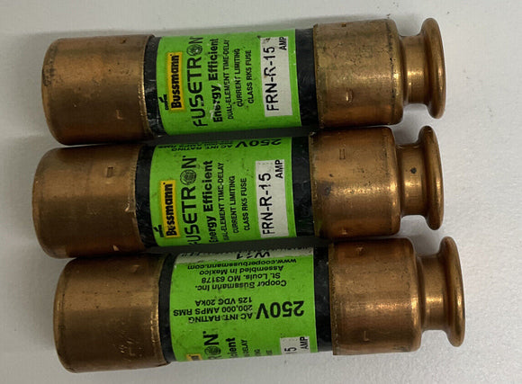 Bussmann Fusetron FRN-R-15 Lot of 3 15 Amp Fuses
