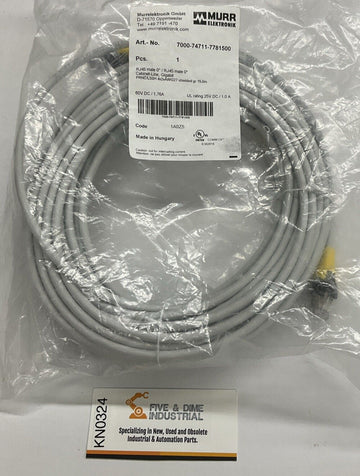 Murr 7000-74711-7781500 Gigabit Shielded RJ45 Male/Male 15-Meter Cable