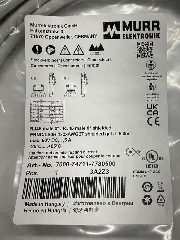 Murr 7000-74711-7780500 Gigabit Shielded RJ45 Male/Male 5-Meter Cable