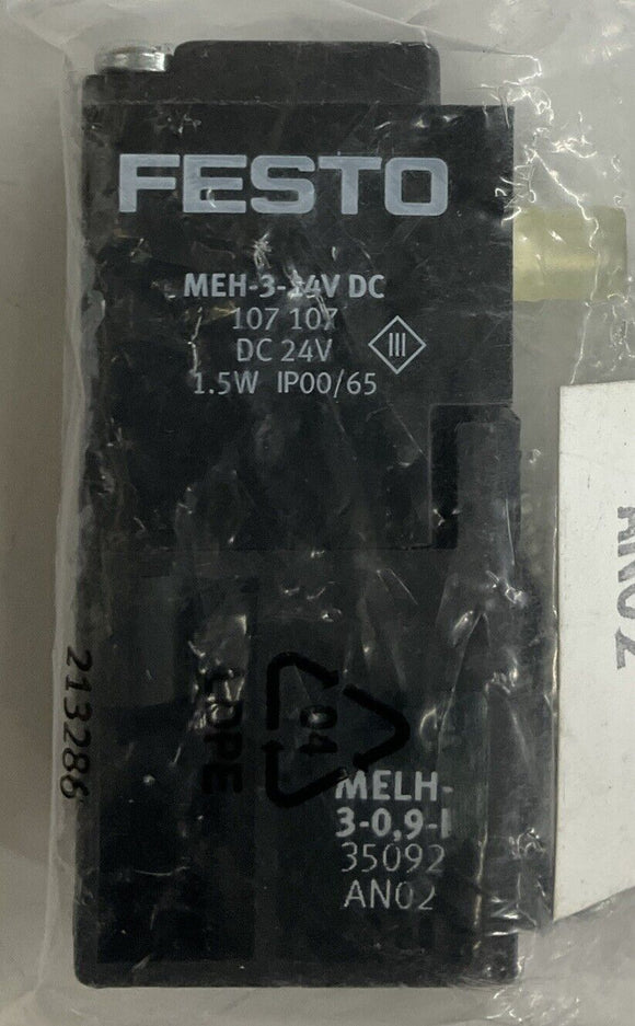 Festo MEH-3-24 VDC MELH-3-0, 9-1  Solenoid Valve