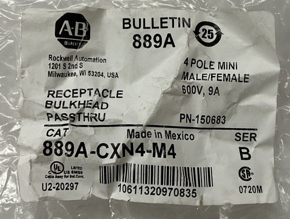 Allen Bradley 889A-CXN4-M4 4-Pole Mini Bulkhead Receptacle