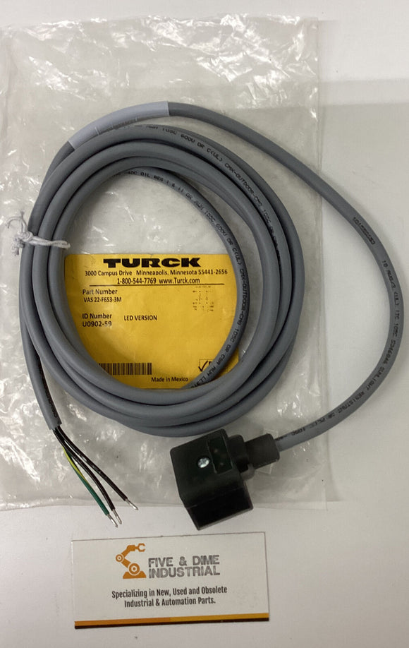 Turck VAS22-F653-3M Female Valve Connector U0902-59 3-Pin