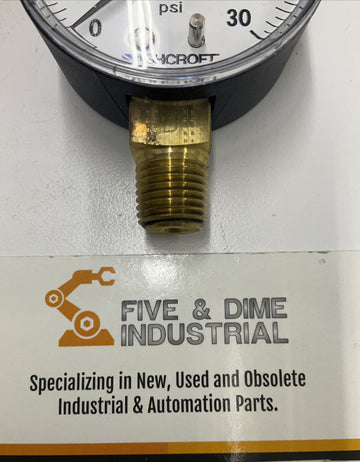 Ashcroft 20W1005PH 02L 30# Brass Gauge 1/4" NPT Lower 0/30 Psi - 0