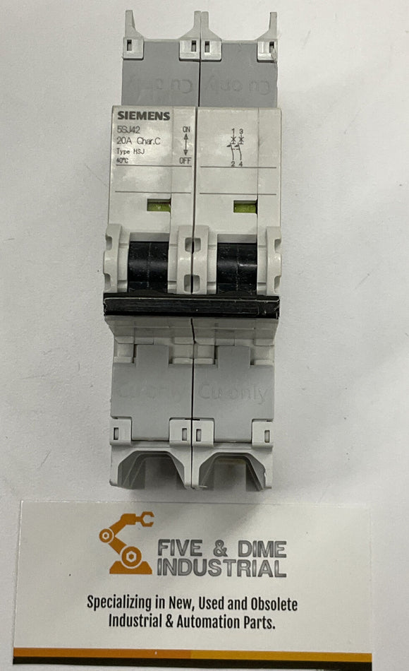 Siemens 5SJ4220-7HG41 Circuit Breaker 2 Pole 20A 2-Pole Din Mount