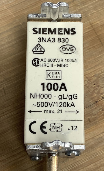 Siemens 3NA3 830 Fuse Link 100A 500 VAC - 0