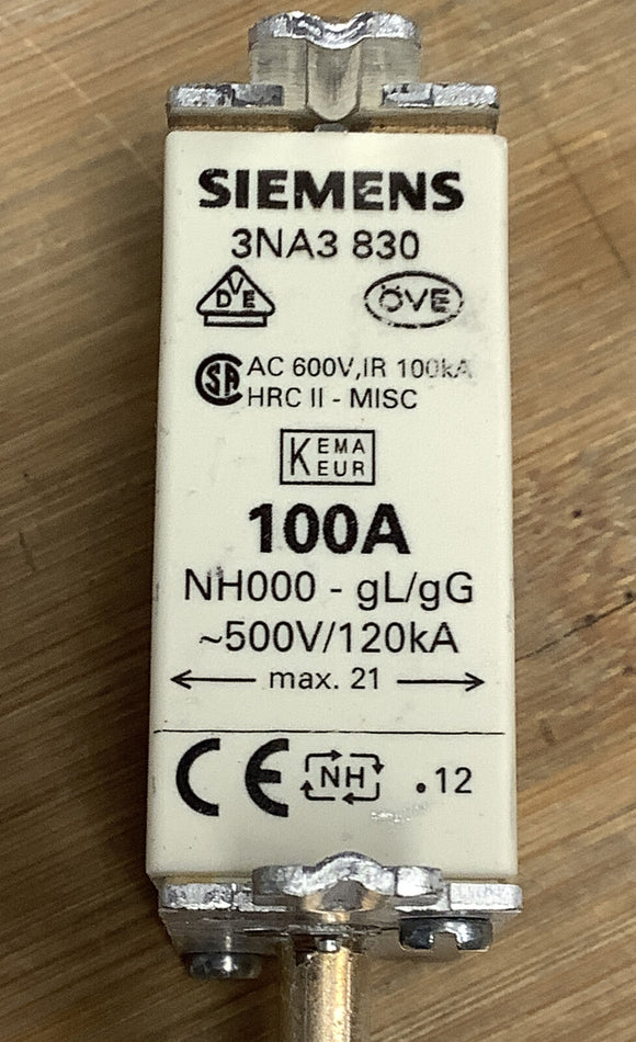 Siemens 3NA3 830 Fuse Link 100A 500 VAC