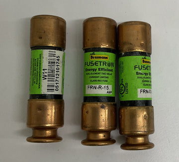 Bussmann Fusetron FRN-R-15 Lot of 3 15 Amp Fuses - 0