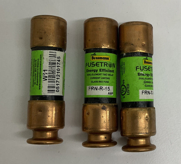 Bussmann Fusetron FRN-R-15 Lot of 3 15 Amp Fuses