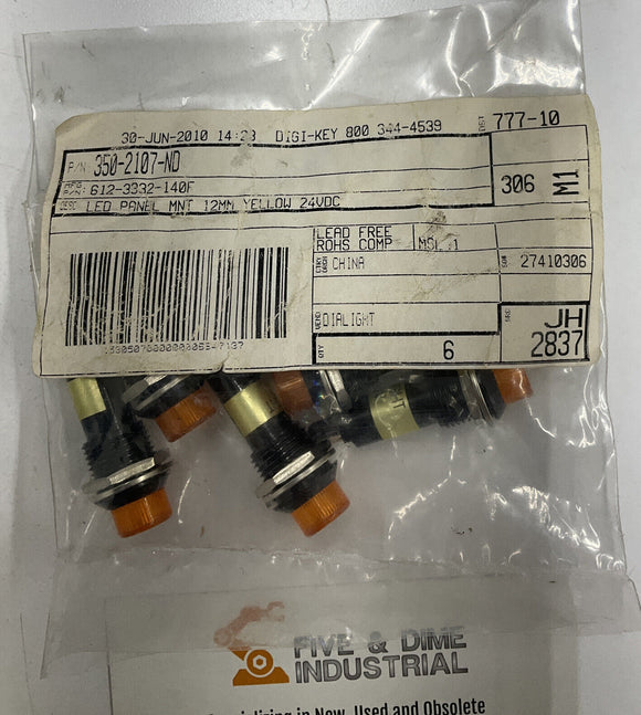 Dialight Led 24VDC Panel Indicator 350-2107-ND Amber Lot of 6
