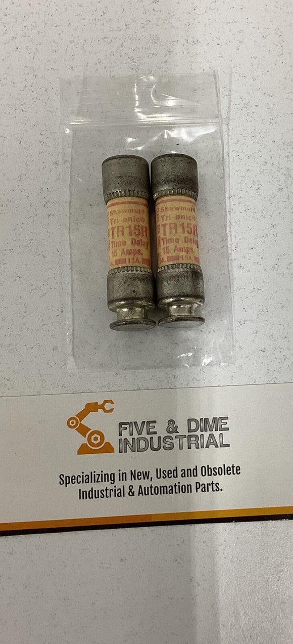 Gould Shawmut Tri-onic  Lot of (2)  TR15R  15 Amp Fuses