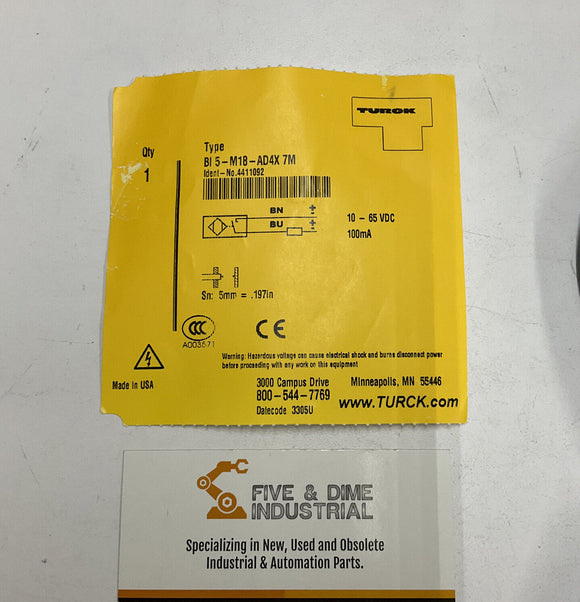 Turck BI5-M18-AD4X Proximity Sensor 7M  10-65 VDC 5mm