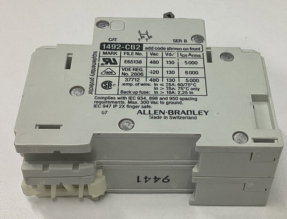 Allen Bradley 1492-CB2H250 Ser. B Din Mount Circuit Breaker 25 Amp