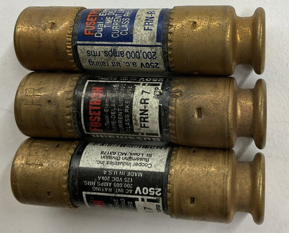 Bussmann Fusetron FRN-R-7 Lot of 3  Dual Element Time Delay Fuses