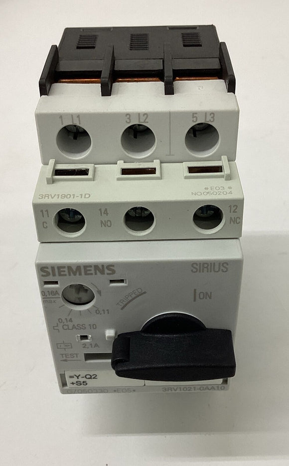 Siemens 3RV1021-0AA10 Motor Circuit Breaker 0.11-0.16 Amps