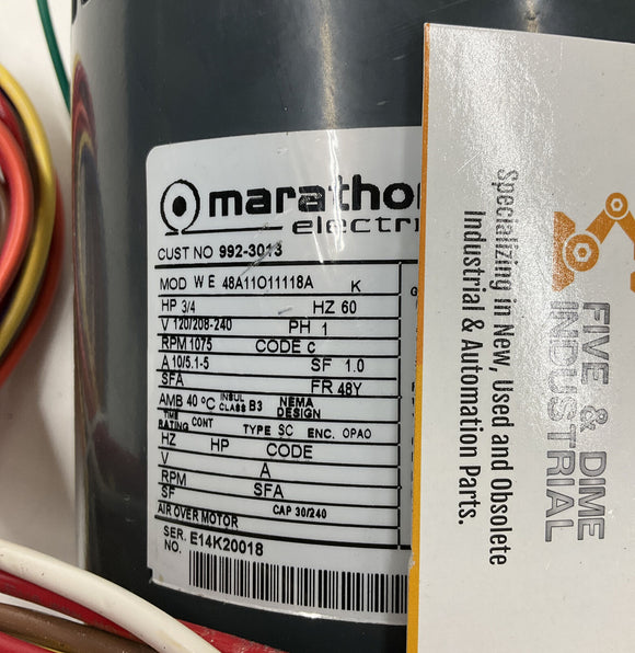 Marathon 48Y Frame 3/4 HP Industrial Motor 1075 RPM 120 / 205-240 Vac