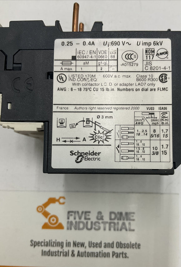 Telemecanique LRD 03 Overload Relay 0.25-0.4A