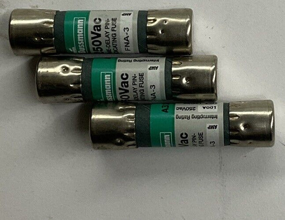 Bussman FNA-3 Lot of 3 Time Delay Pin Indicating Fuses 3A