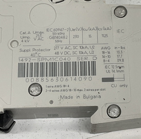Allen Bradley 1492-SPM1C040 4 Amp Circuit Breakers. Box of (2)
