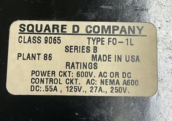 Square D 9065 Thermal Overload Relay Melting Alloy FO-1L Series B 600V
