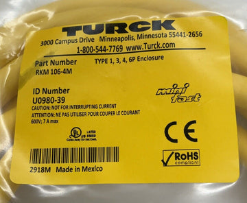 Turck RKM106-4M Female Cable Single End 10-Pole 4 Meters U0980-39 - 0