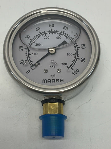 Marsh Bellofram J7648P 2-1/2'' Pressure Gauge 100PSI, 1/4NPT, Glycerin Filled - 0