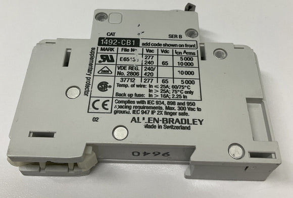 Allen Bradley 1492-CB1G160 Ser. B DIN Mount Circuit Breaker 16 Amp