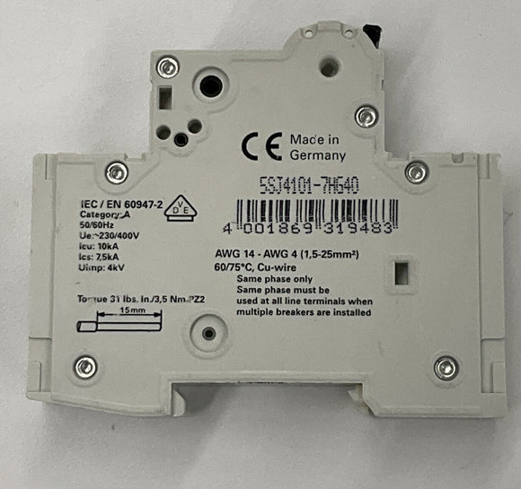 Siemens 5SJ4101-7HG40 HSJ Circuit Breaker 1 Amp Din Mount