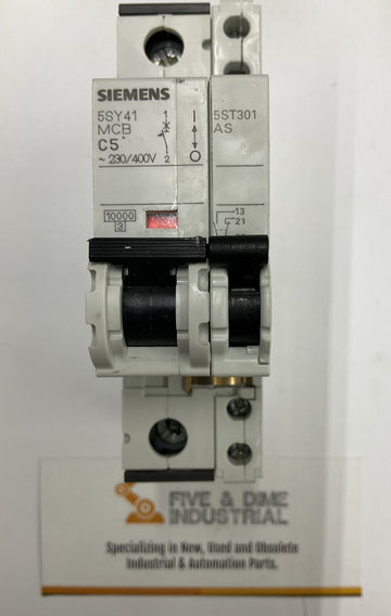 Siemens 5SY4211-7 Circuit Breaker MCB-C5 5 Amp  w/ 5ST3010 Auxiliary Switch - 0