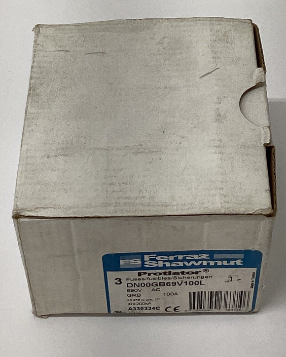 Ferraz Shawmut DN00GB69V100L 100A Protistor Fuses 690V Class gR,  3-Pack
