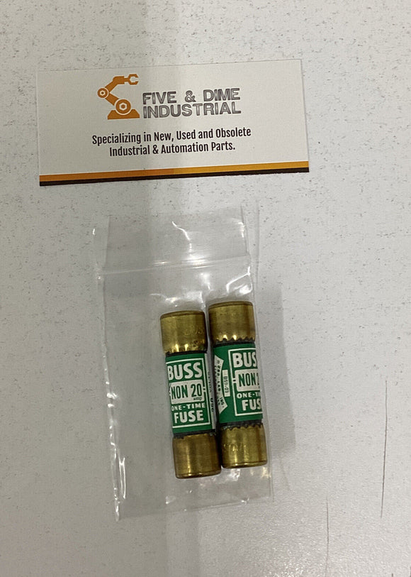 Bussmann Buss Lot of (2) NON20 20 Amp  One Time Fuse  250V